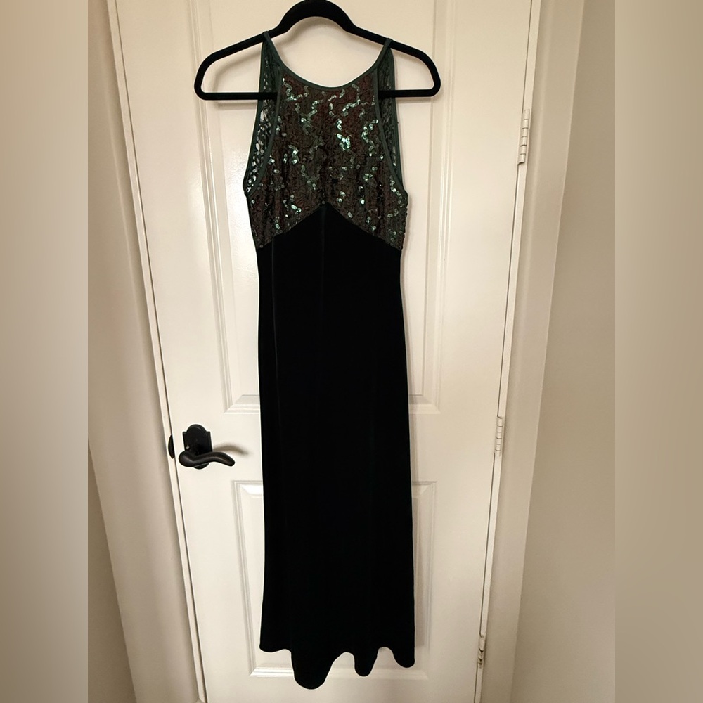 Vintage Betsy & Adam Velvet Green Sequin Evening Dress